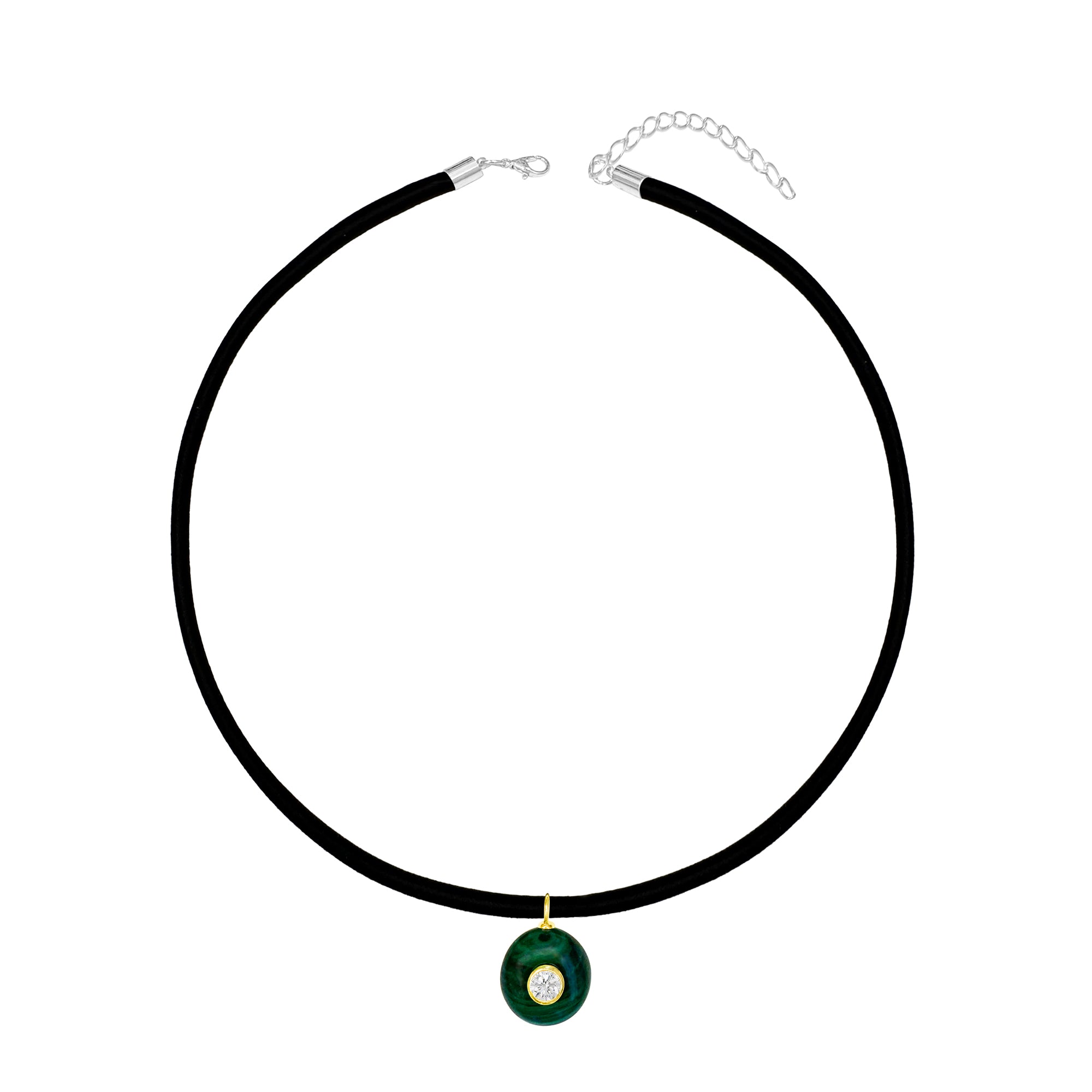 Thin Black Silk Cord Choker With Malachite Charm