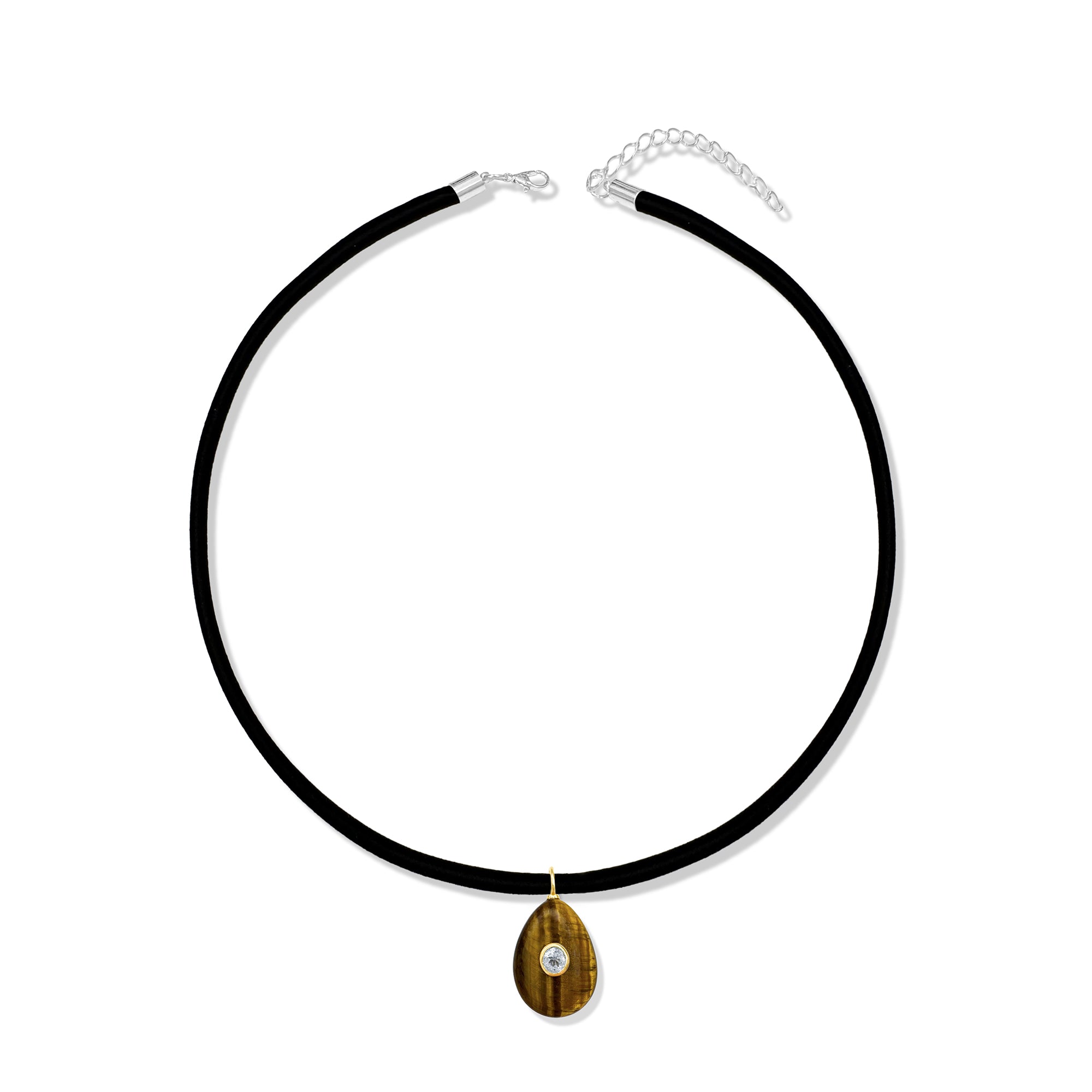 Thin Black Silk Cord Choker With Tiger Eye Pear Shape Charm