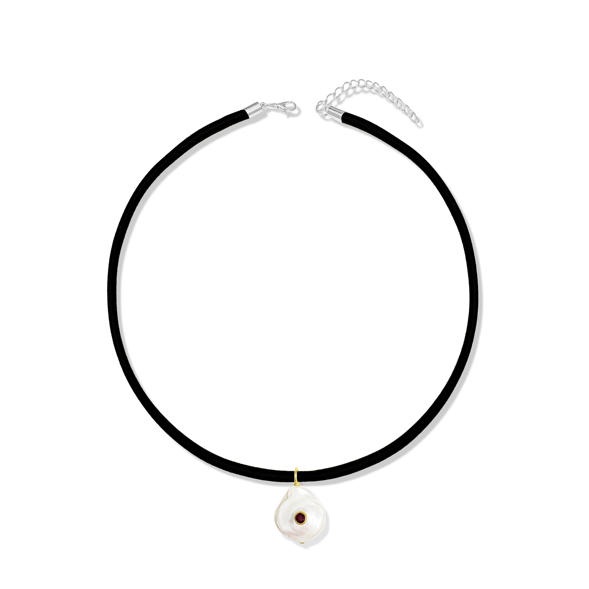 Thin Black Silk Cord Choker With Organic Shaped Pearl Charm