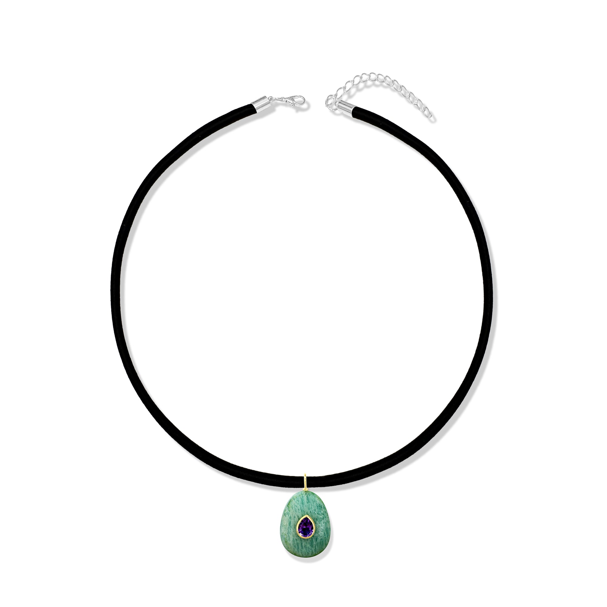Thin Black Silk Cord Choker With Turquoise Pear Shape Charm
