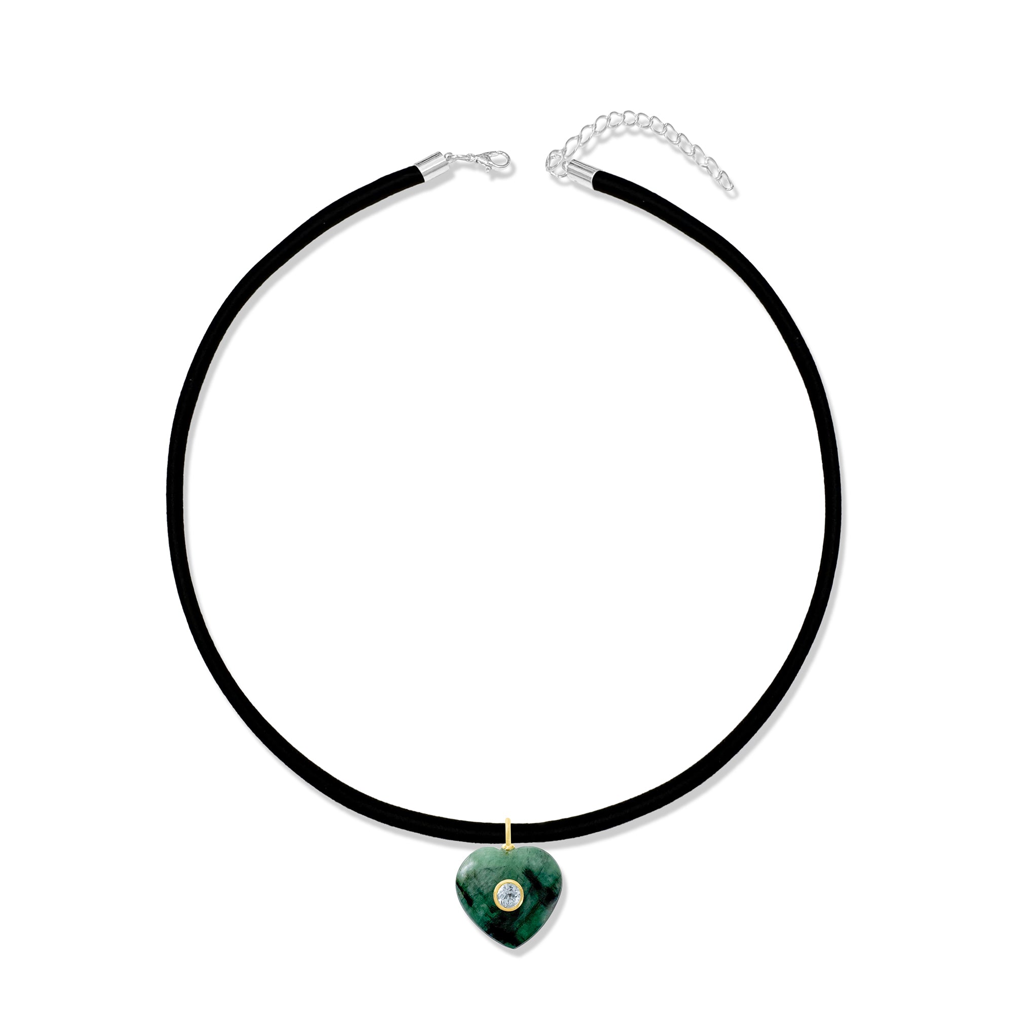 Thin Black Silk Cord Choker With Malachite Heart Charm