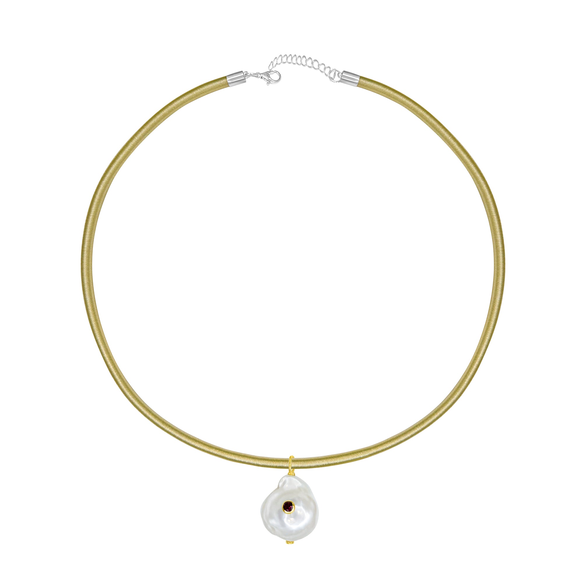 Thin Gold Silk Cord Choker with Organic Pearl Charm
