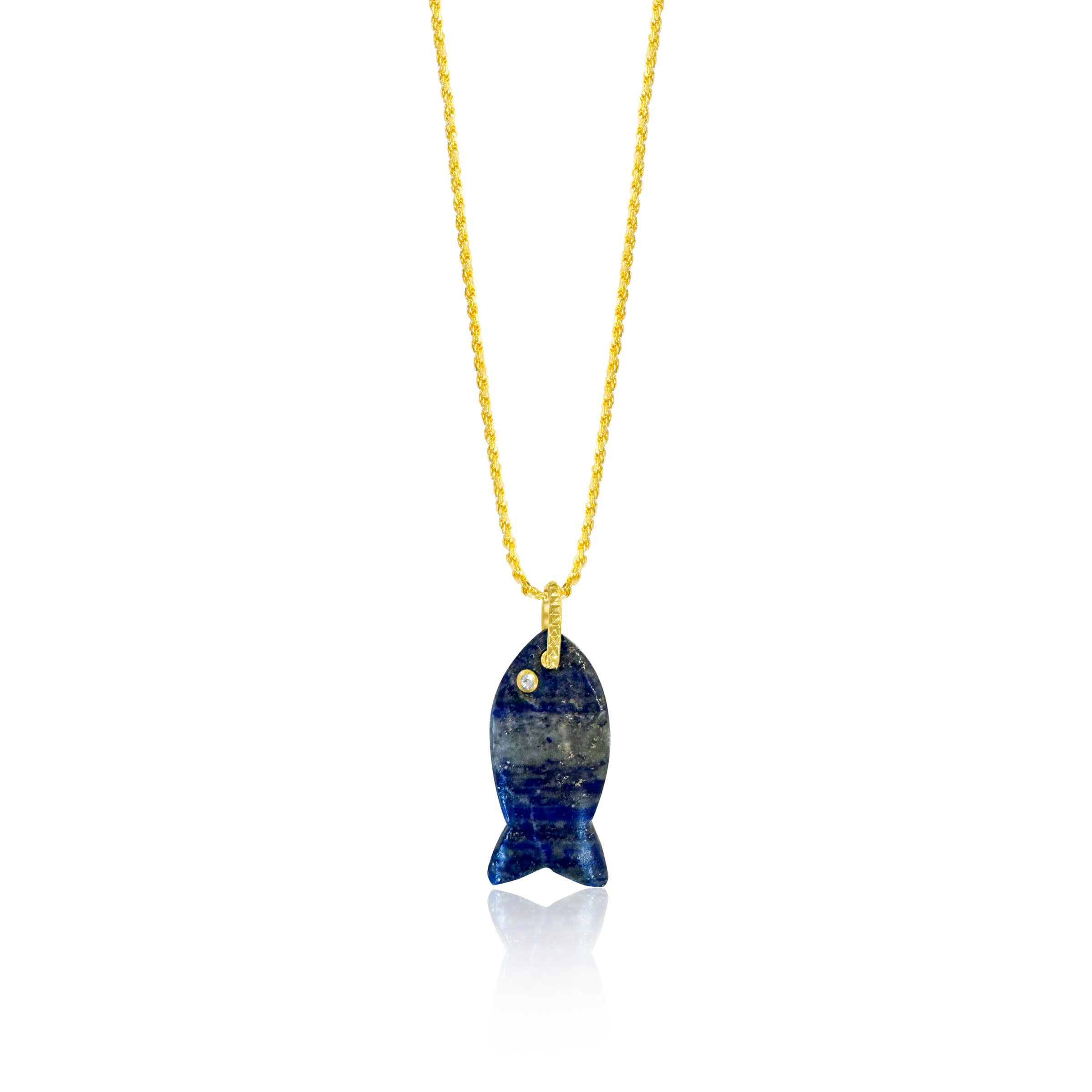 Lapis Fish Charm on Rope Chain