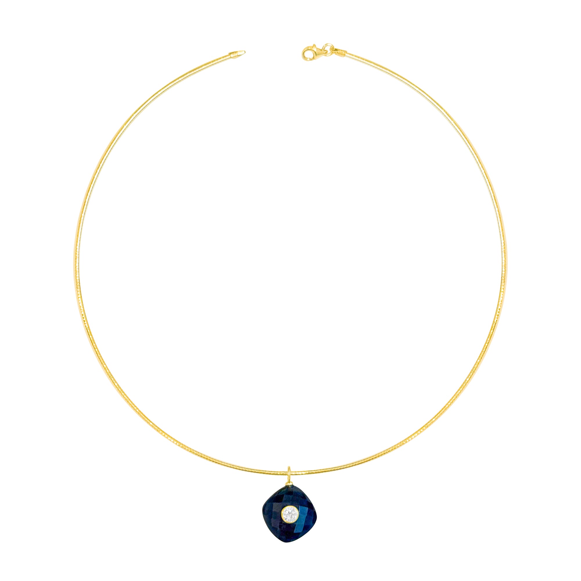 Gold Plated Omega Chain with Sapphire Charm