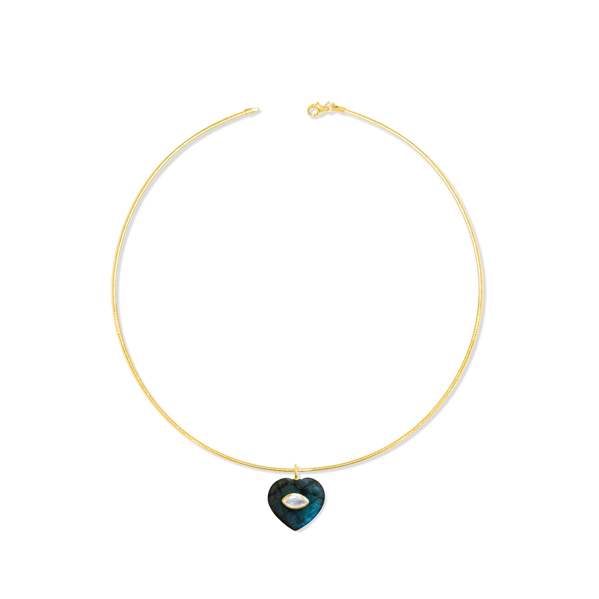 Gold Plated Omega Chain with Blue Labradorite Heart Charm