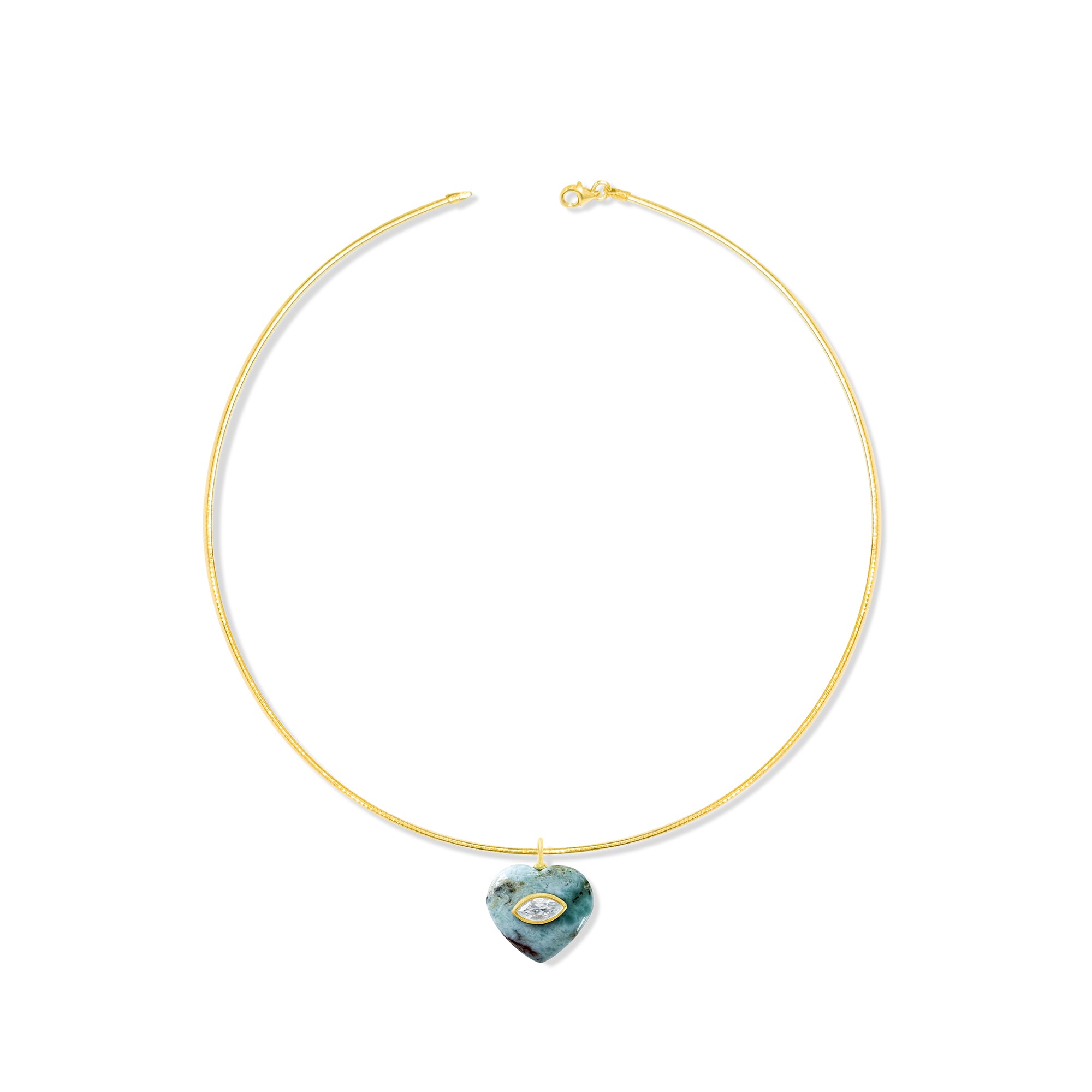 Gold Plated Omega Chain with Light Turquoise Heart Charm