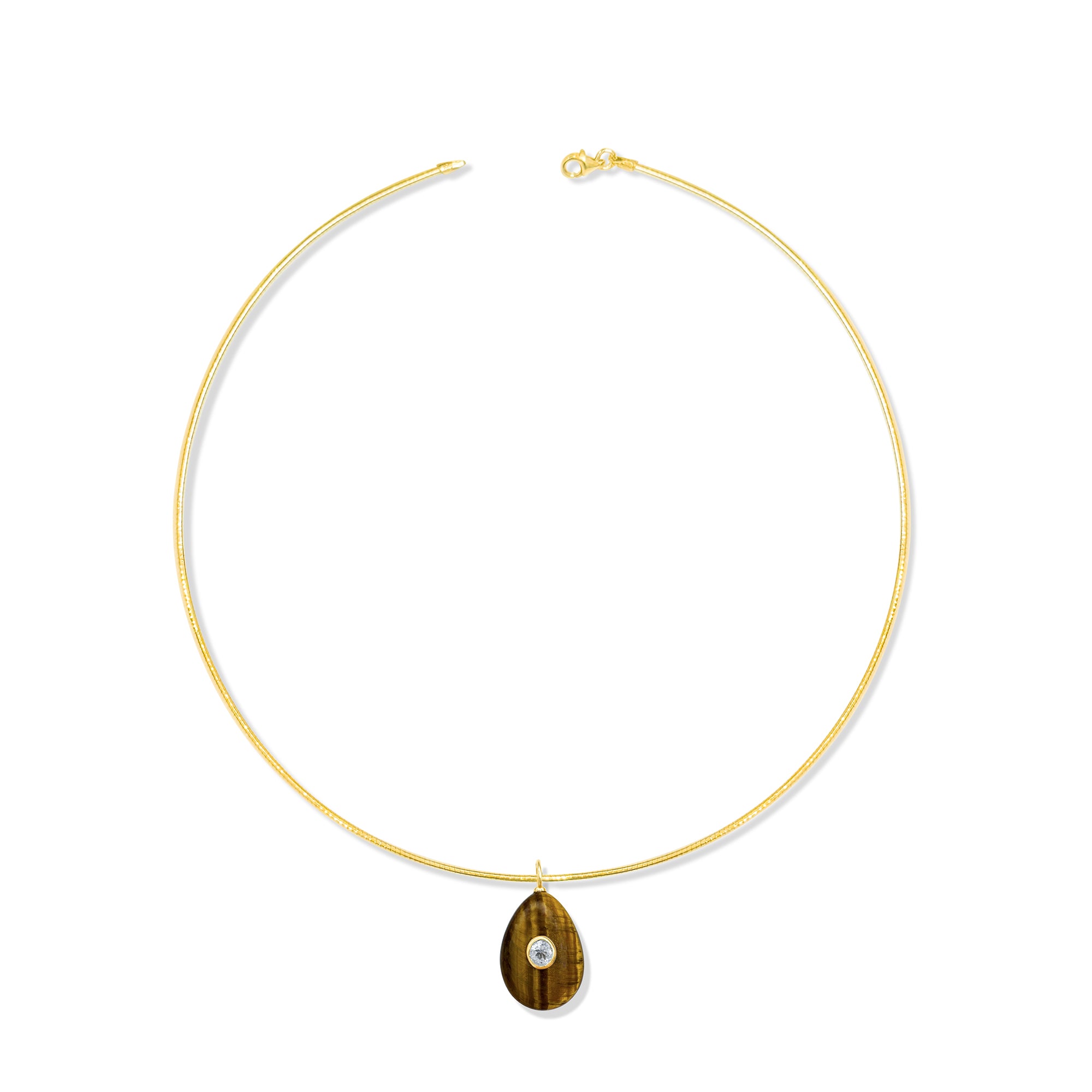 Gold Plated Omega Chain with Tiger Eye Charm