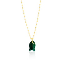 Malachite Fish Charm on Gold Plated Chain