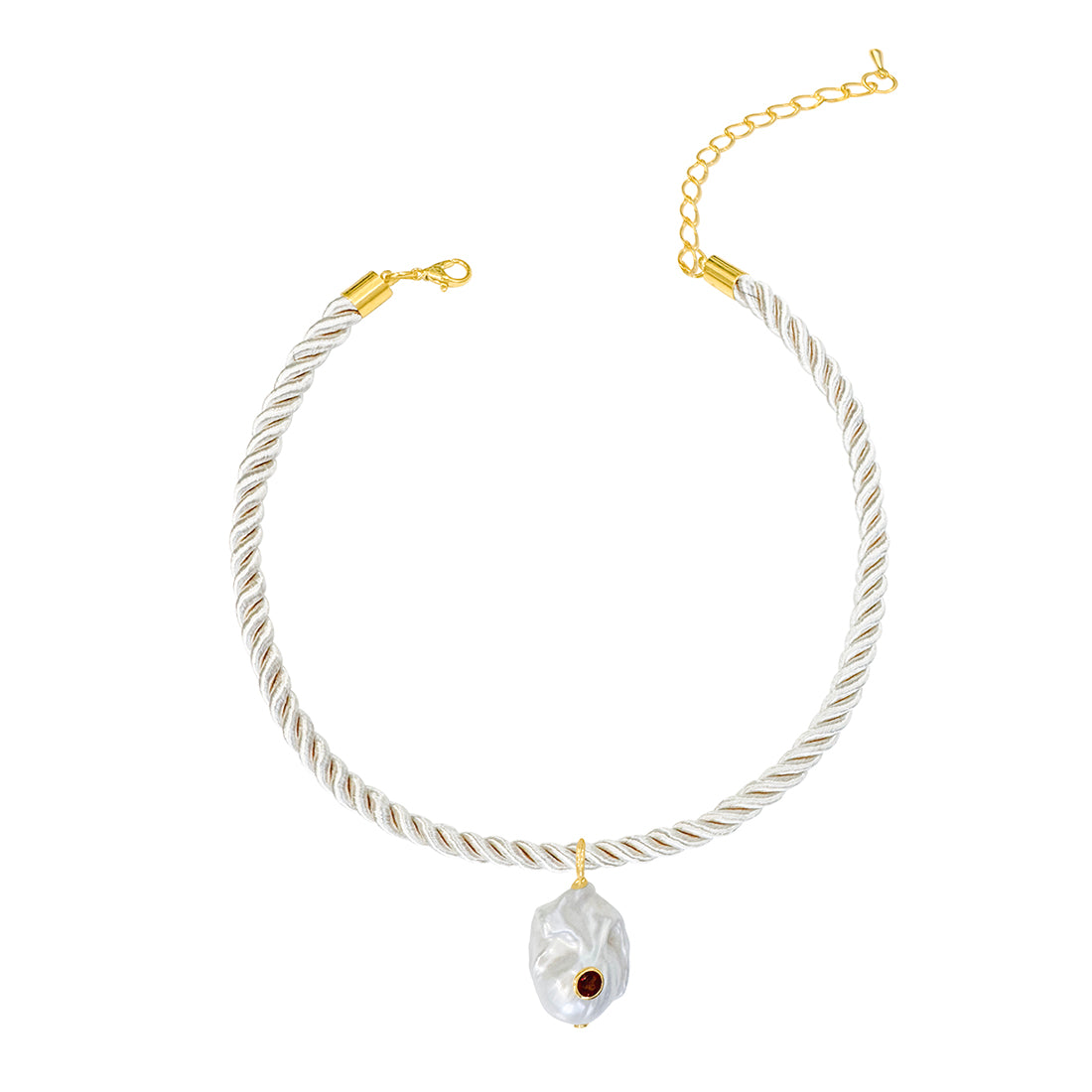 Cream Braided Silk Cord Choker with Organic Pearl Drop