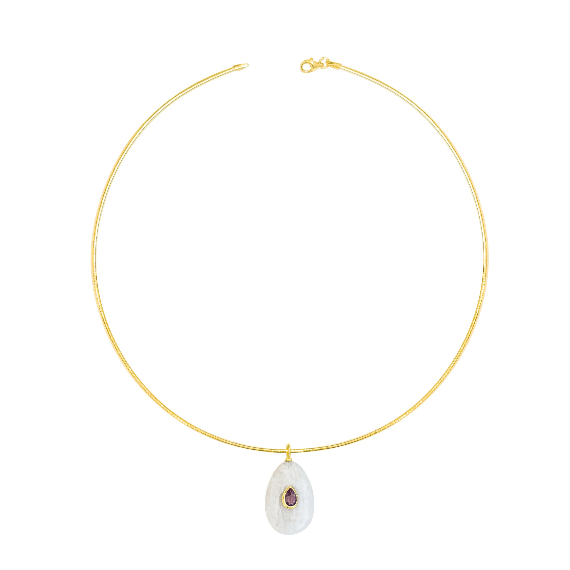 Gold Plated Omega Chain with Moonstone and Amethyst Charm