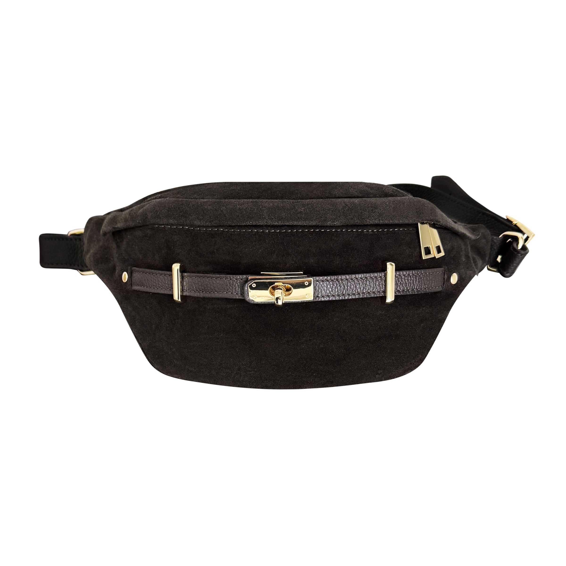 Luca Crossbody High Rise Bag in Black Suede