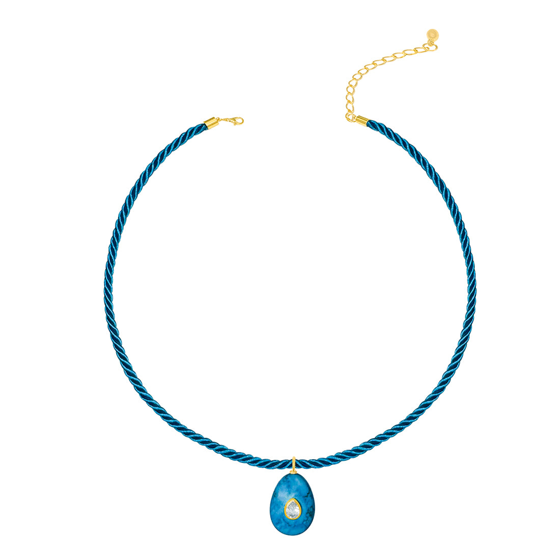 Turquoise Braided Silk Cord Necklace with Turquoise Drop Pendant