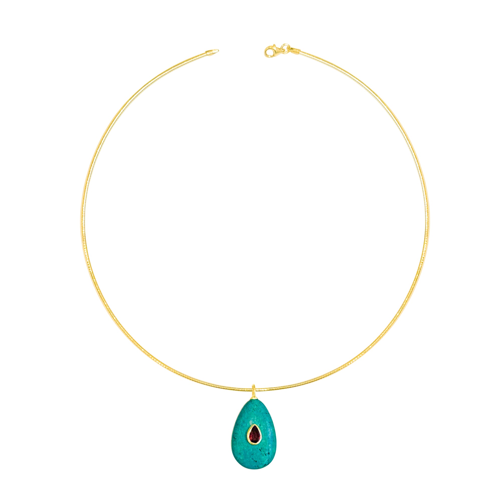 Gold Plated Omega Chain with Turquoise/Amethyst Charm