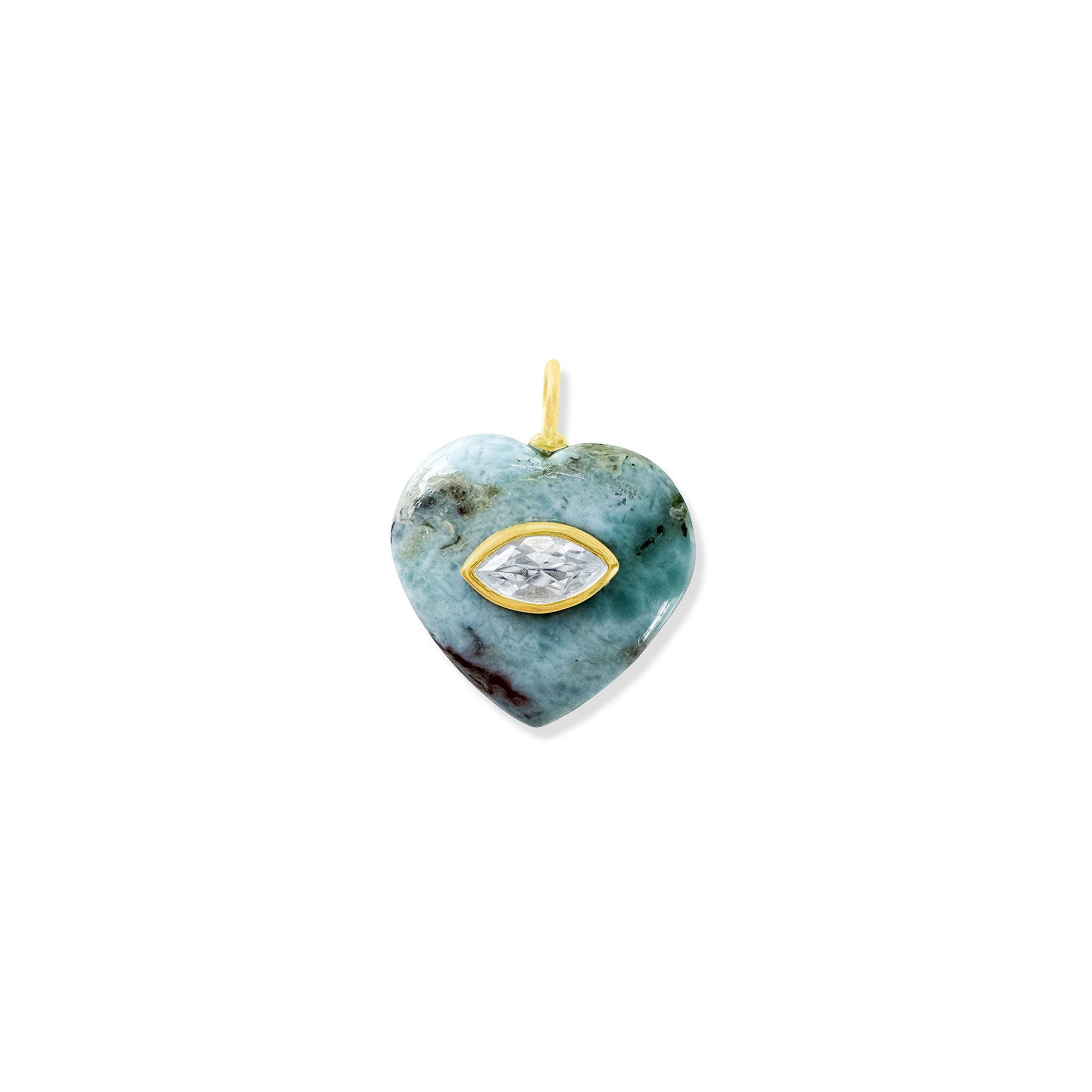 Textured Light Turquoise Heart Charm with Blue Topaz Inlay