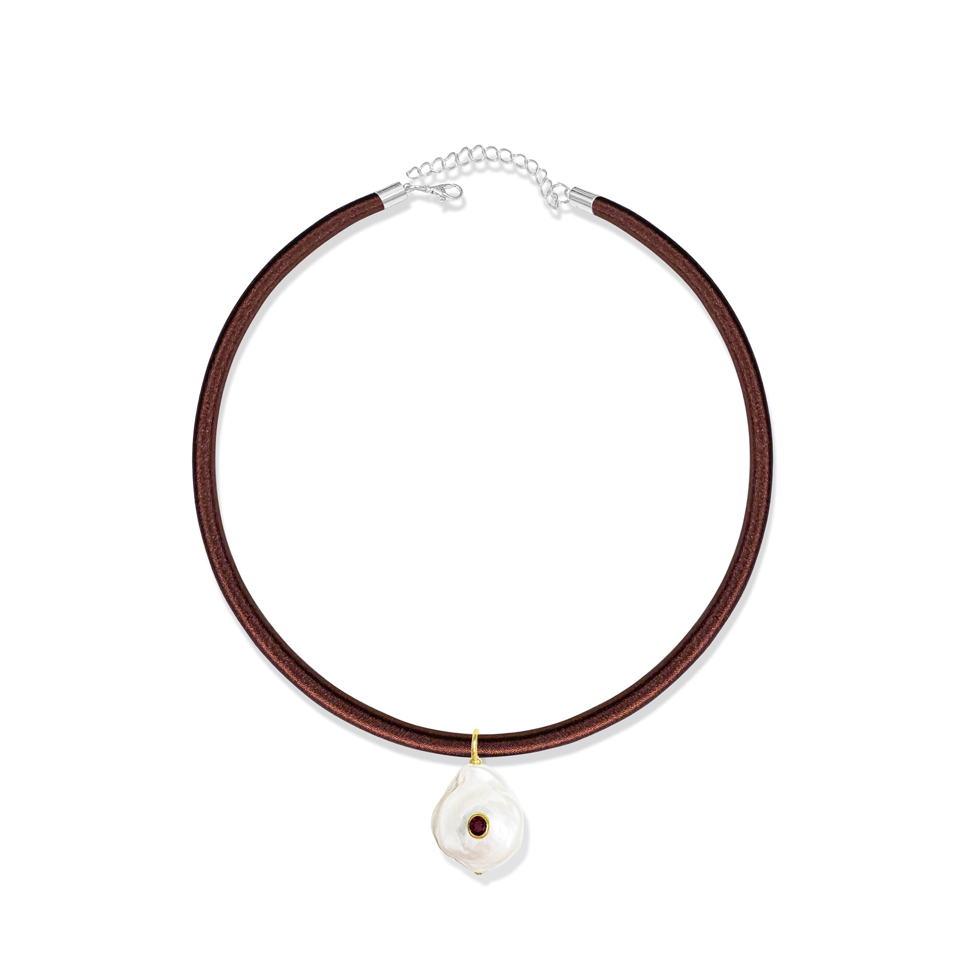 Chocolate Brown Silk Cord Choker With Organic Pearl Charm