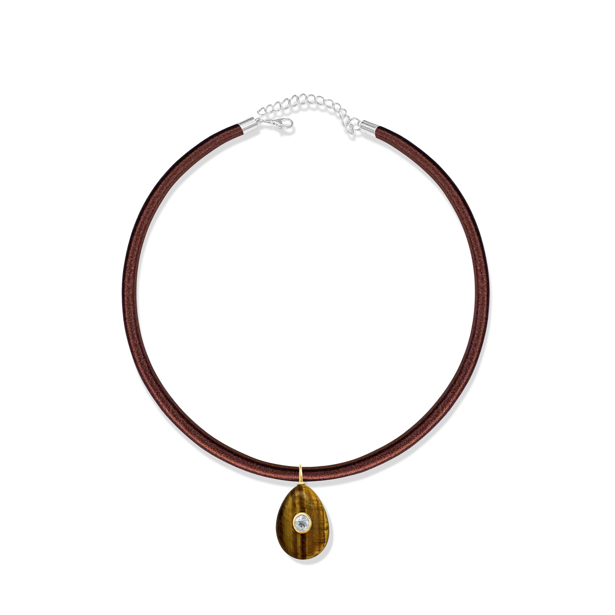 Chocolate Brown Silk Cord Choker With Tiger Eye Charm