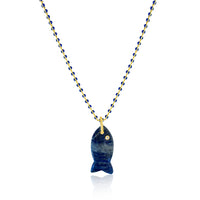 Lapis Fish Charm on Beaded Chain