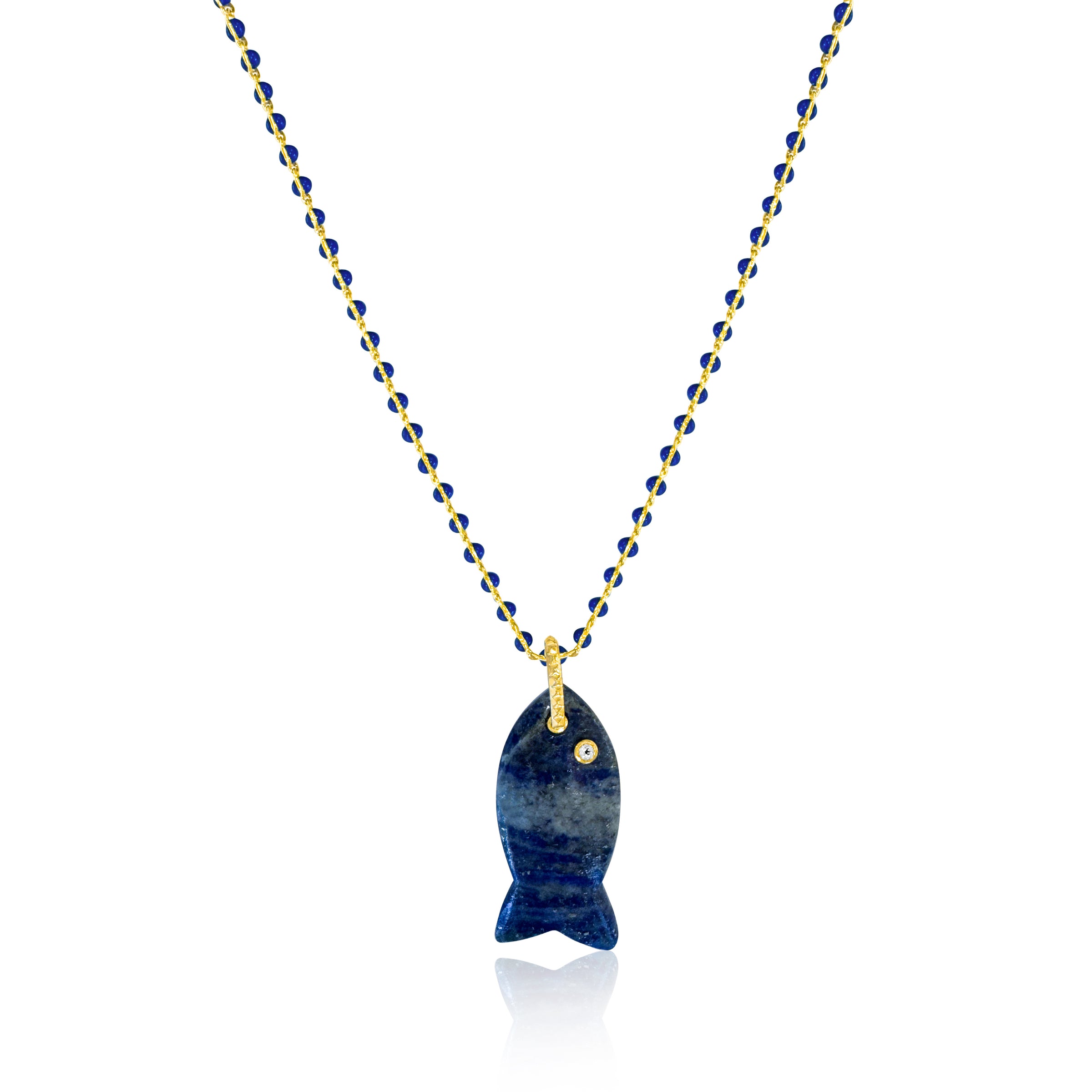 Lapis Fish Charm on Beaded Chain