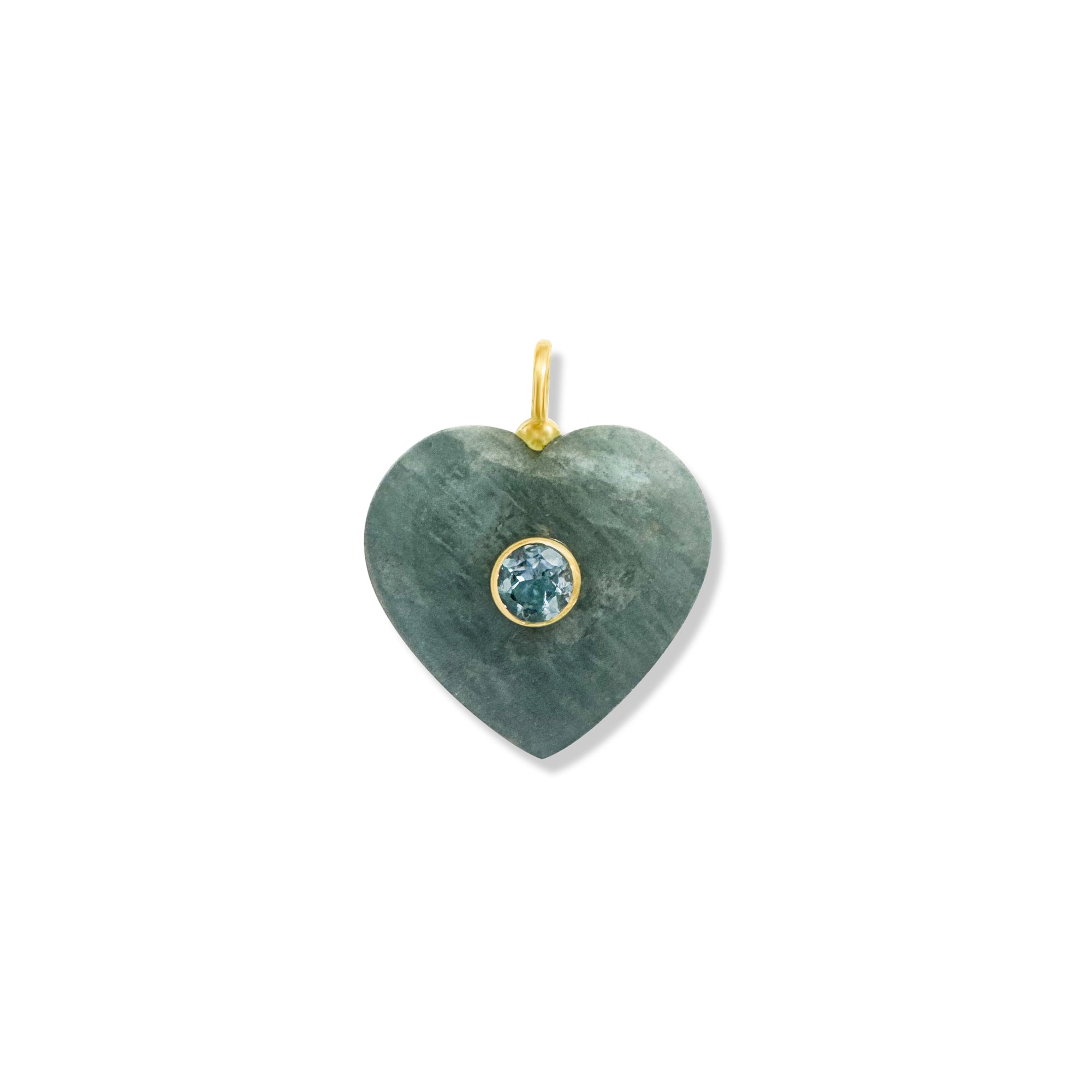 Green Aventurine Heart Charm with Aquamarine Center