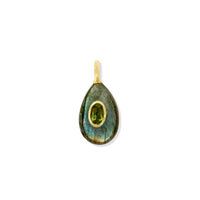 Mini Labradorite Pear Drop Charm with Peridot Inlay