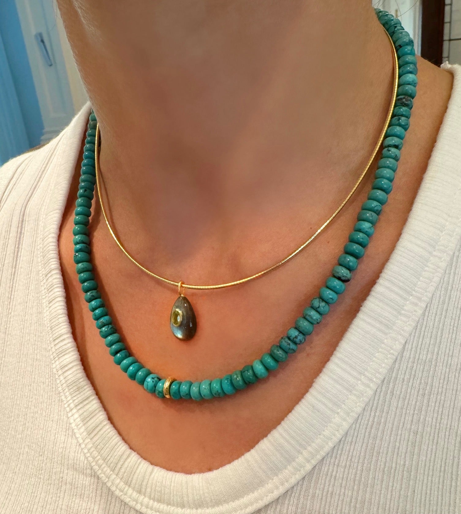 Mini Labradorite Pear Drop Charm with Peridot Inlay