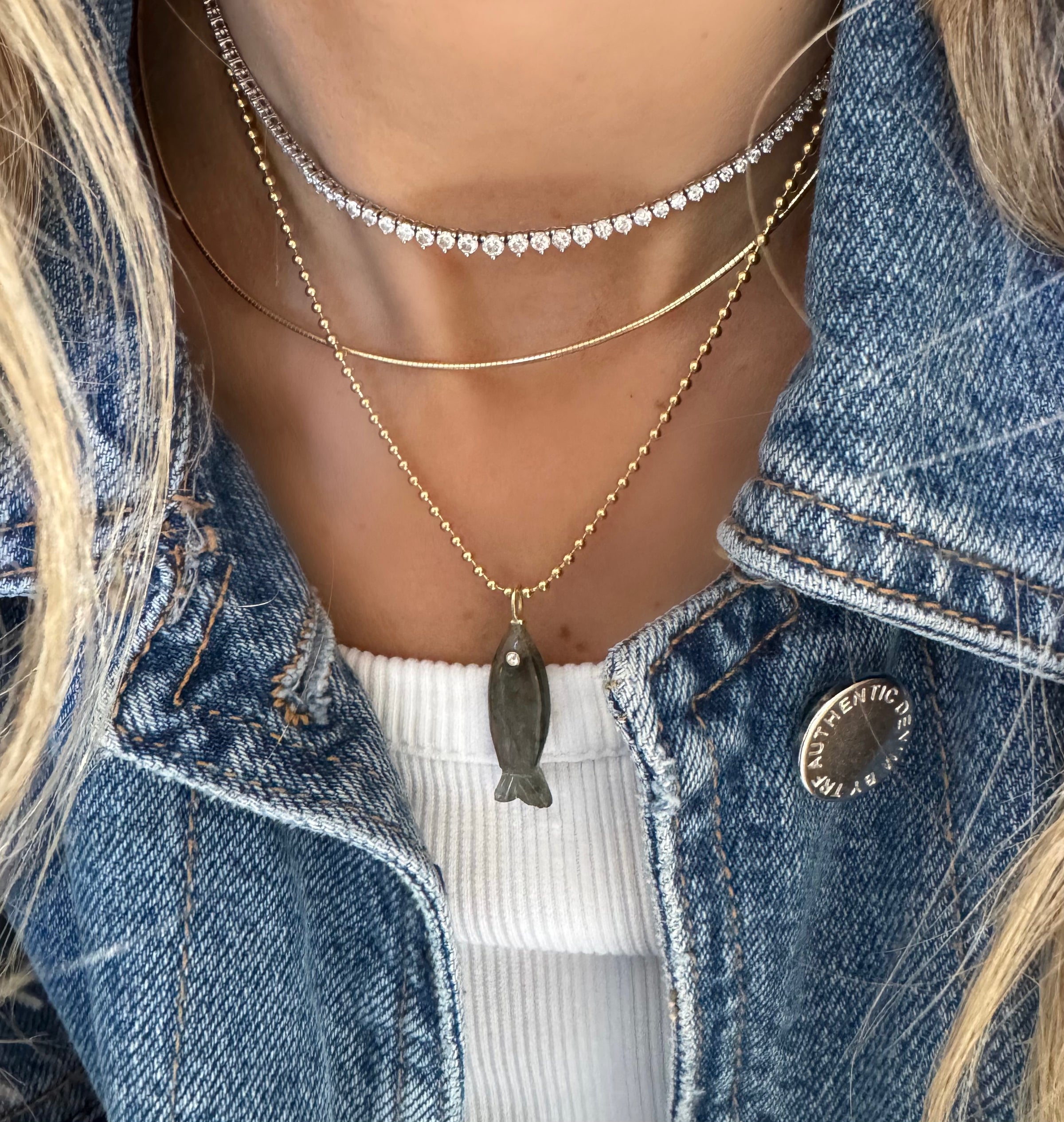 Mini Labradorite Fish Charm on Ball Chain