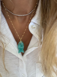 Aquamarine Fish Charm on Gold Plated and Pearl Chain