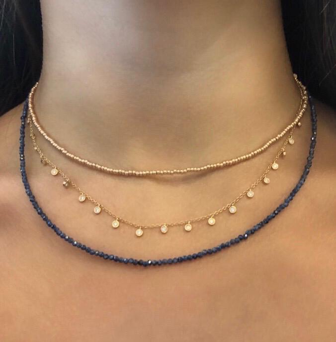 Gold Glass Seed Microbead Layering Necklace