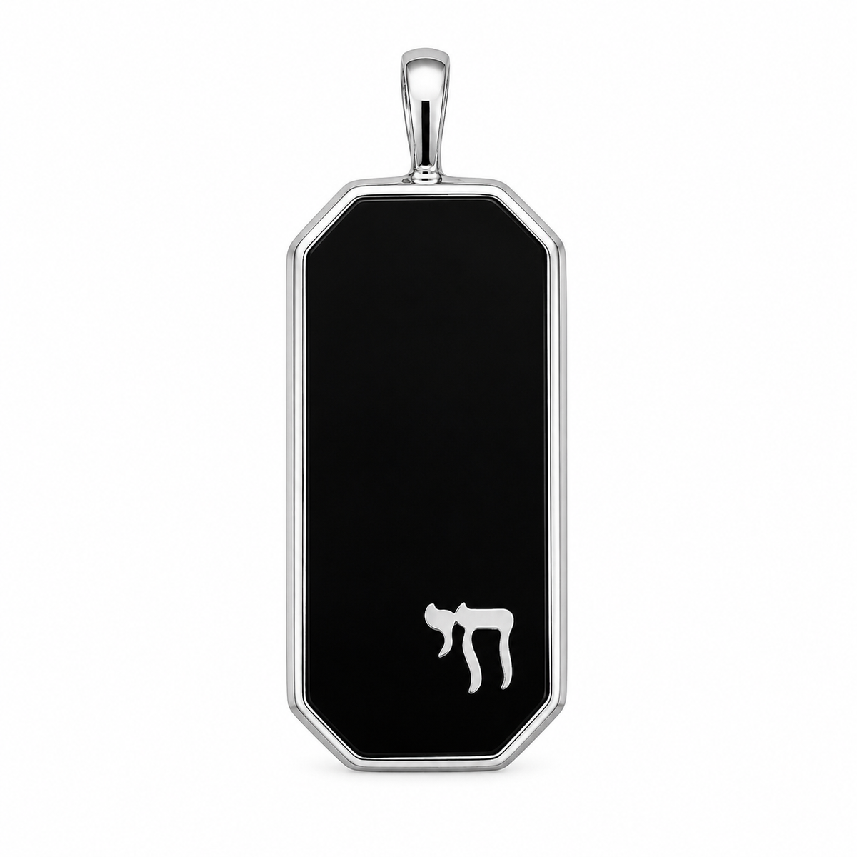 Men's Sterling Silver Chai Tag in Black Onyx