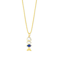 Prosperity Fish Rope Chain Necklace in Blue Chalcedony and Mother of Pearl