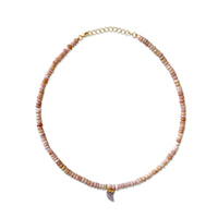 Pink Opal Beads with Pink Druzy crescent