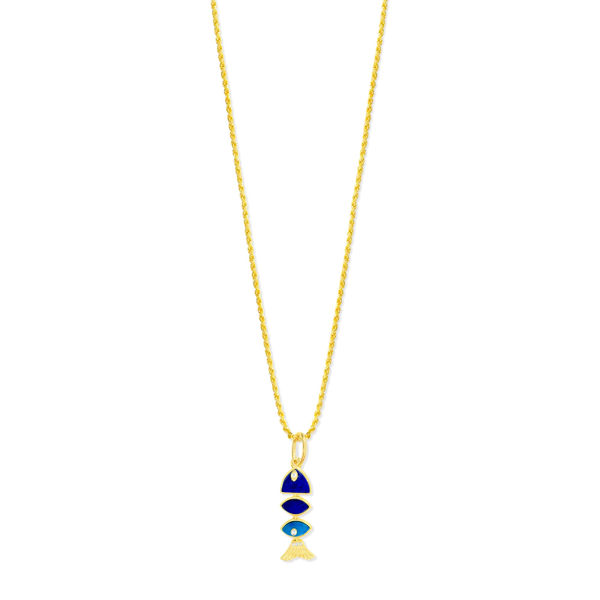 Small Prosperity Fish Rope Chain Necklace in Turquoise & Lapis