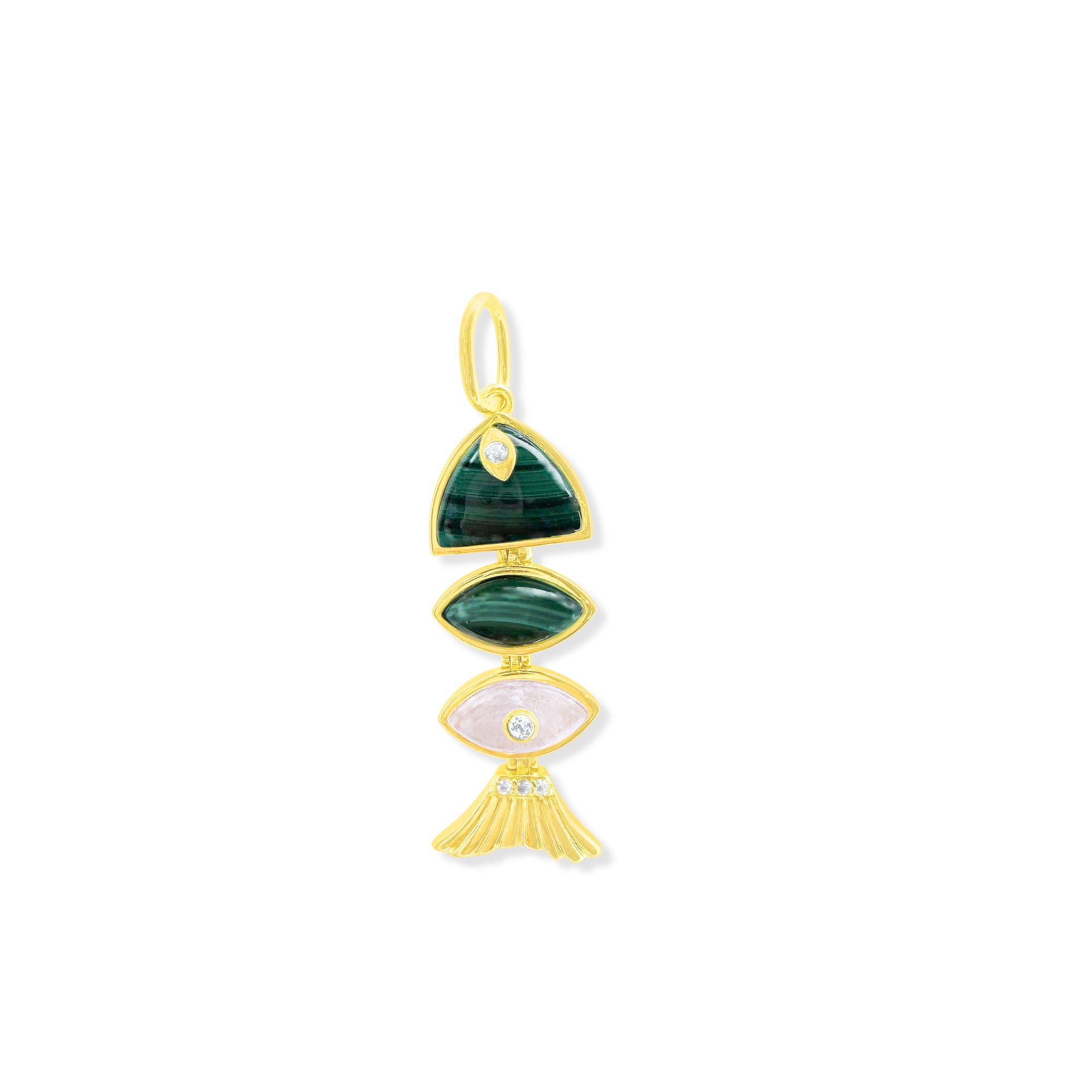 Small Prosperity Fish Charm in Malachite & Rose Quartz