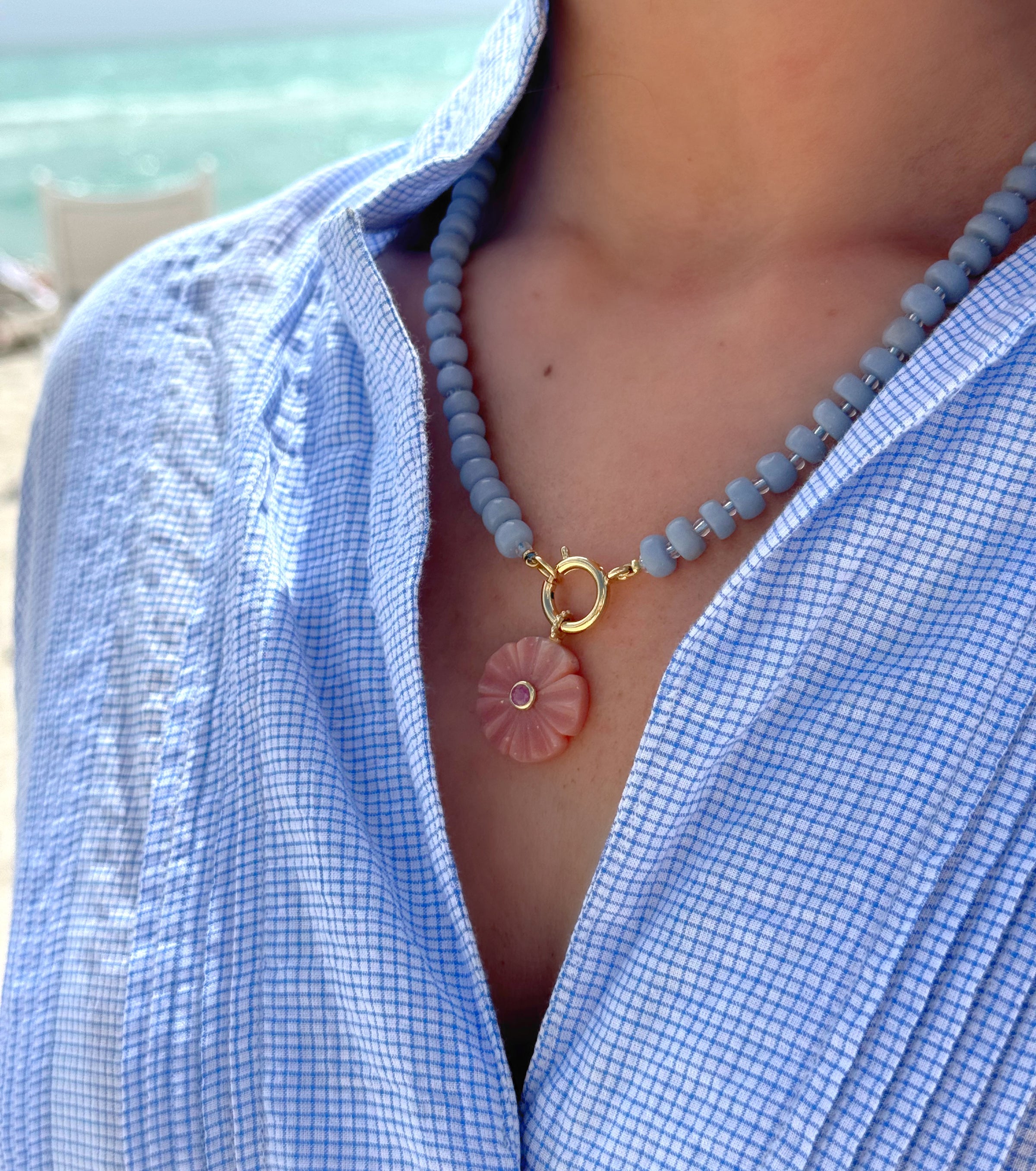 Pink Opal Carved Flower Charm