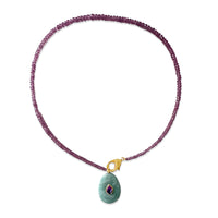 Raspberry Pink Sapphire Bead with Amazonite Necklace