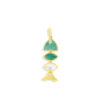 Small Prosperity Fish Charm in Amazonite & Mother of Pearl