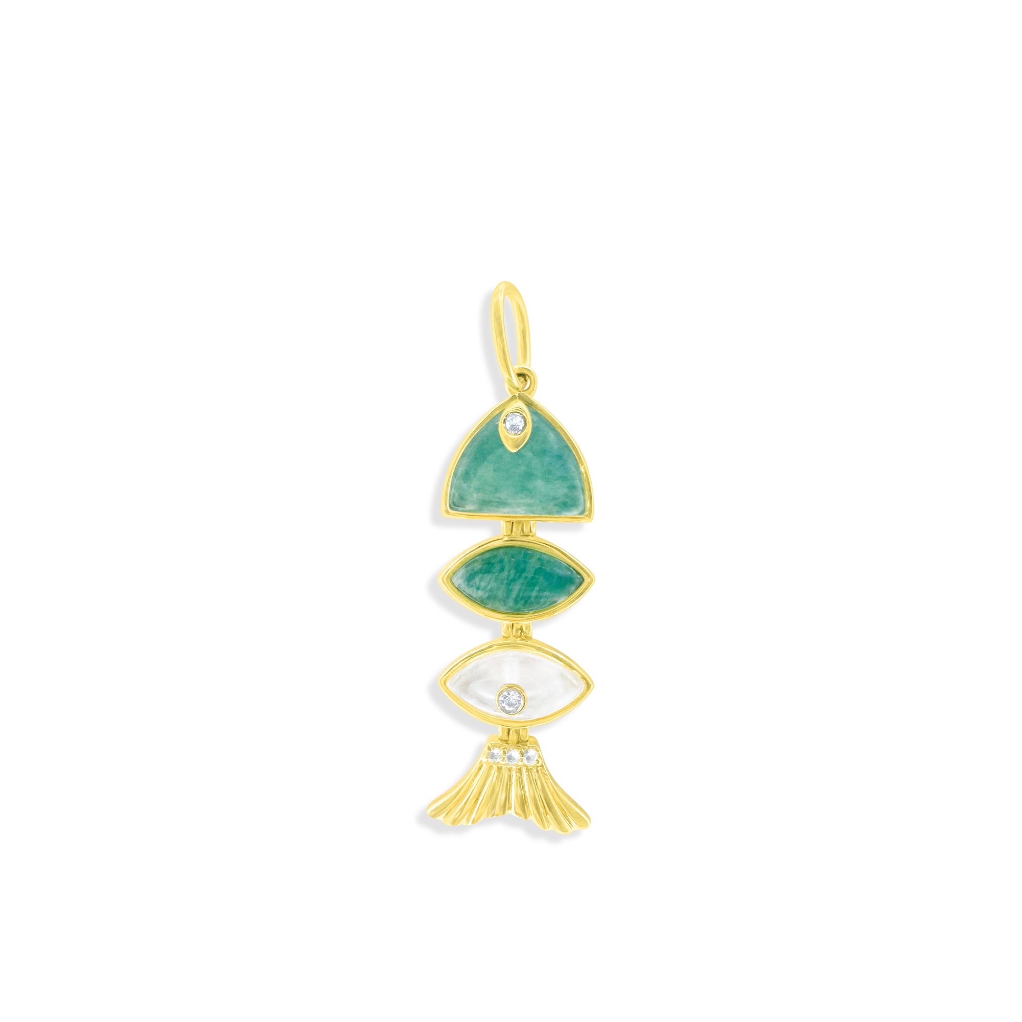 Small Prosperity Fish Charm in Amazonite & Mother of Pearl