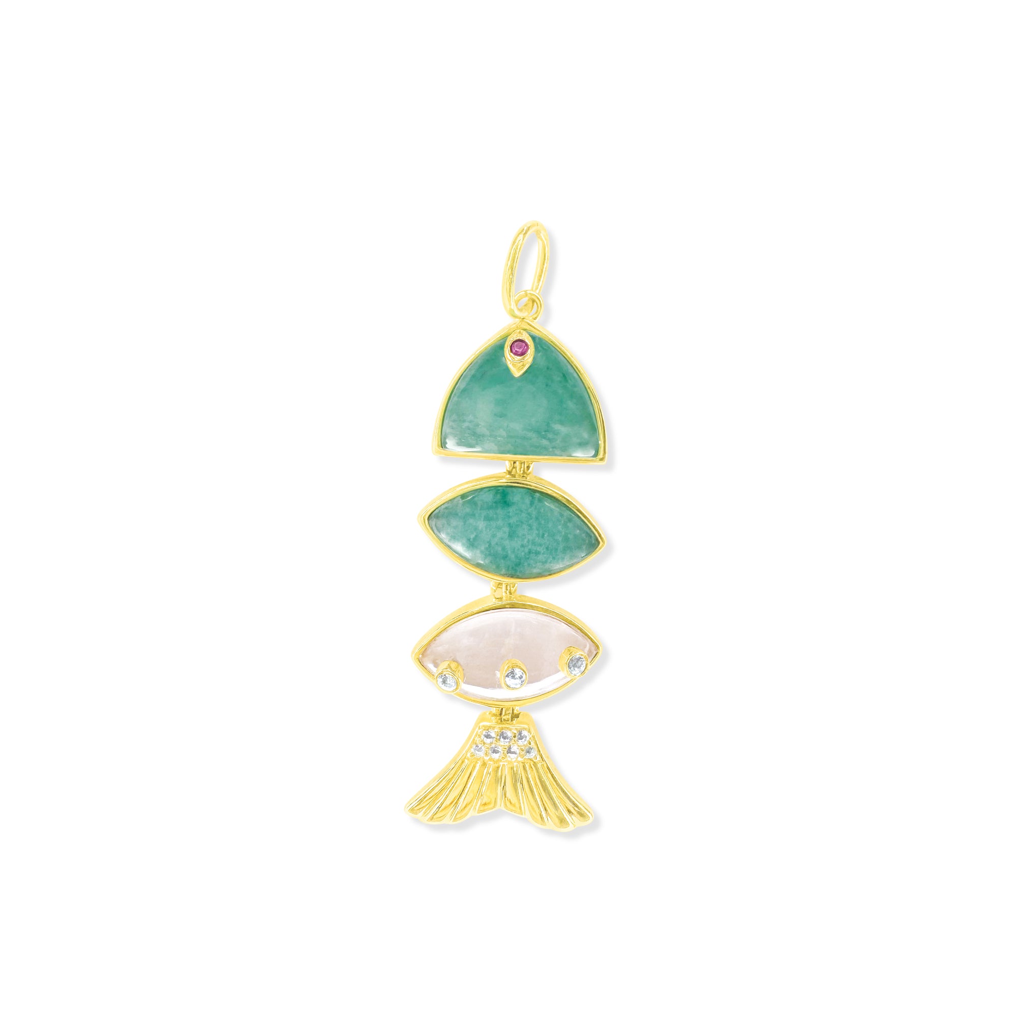 Prosperity Fish Charm in Amazonite & Rose Quartz
