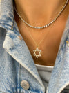 Larger Size Dainty Gold Plated and CZ Jewish Star of David Necklace