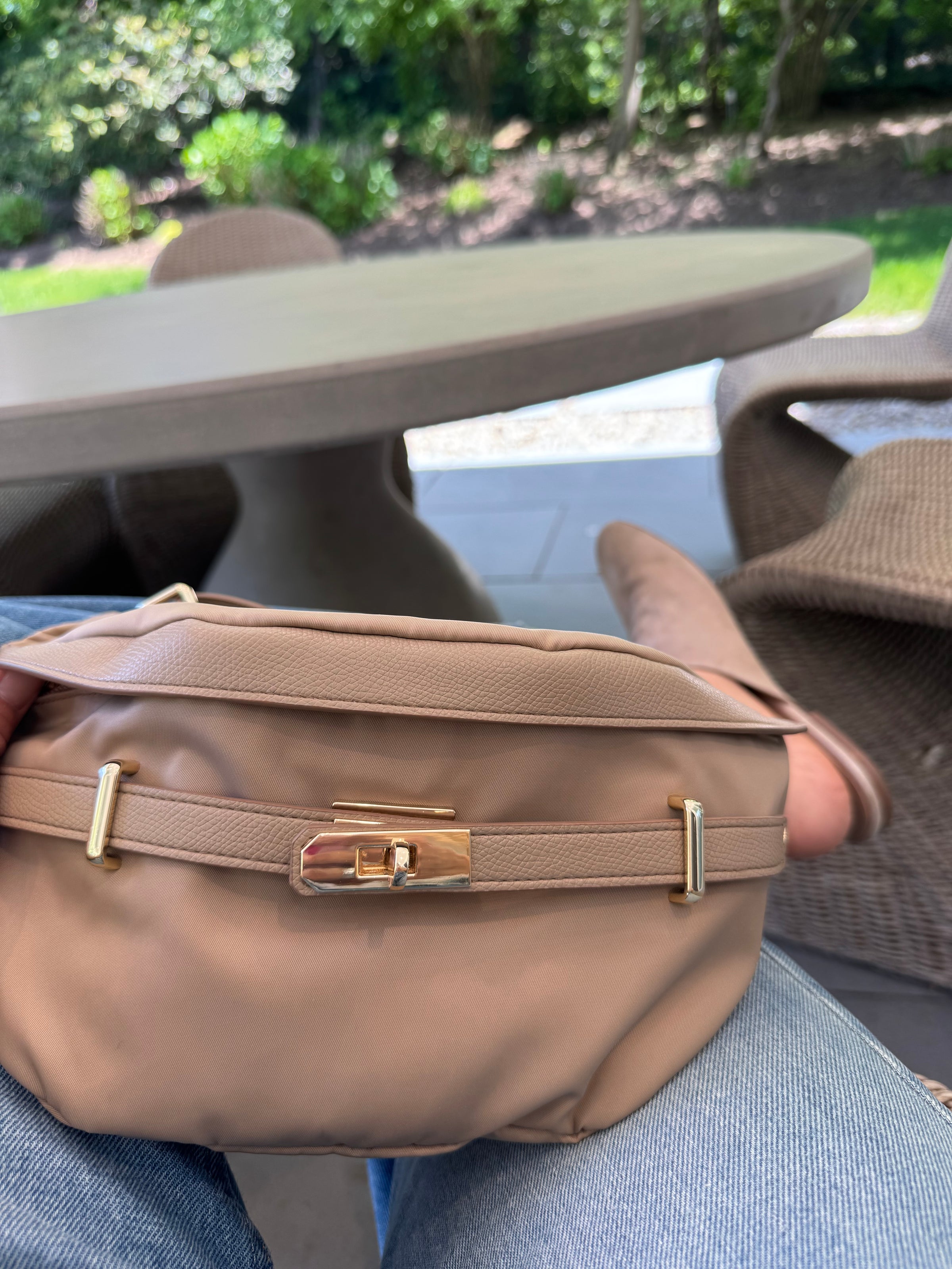 Luca Crossbody High Rise Bag in Camel Re-Nylon