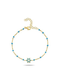 Blue Enamel Spot Chain Jewish Star of David Bracelet