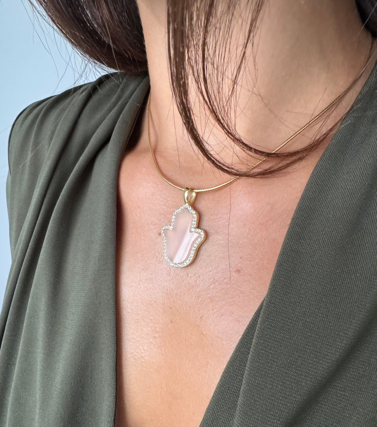 Halo Hamsa in Pink Chalcedony