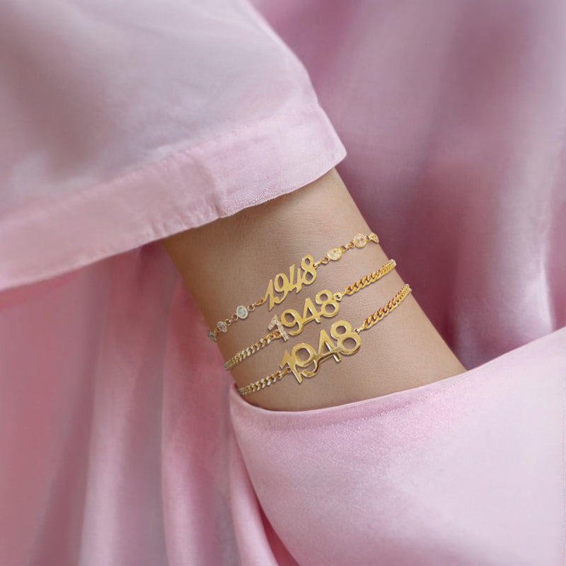 1948 Gold Vermeil and CZ Bracelet with Cuban Link Chain