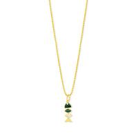 Small Prosperity Fish Rope Chain Necklace in Malachite & Rose Quartz