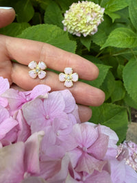 Pink Opal Flower Stud Earrings