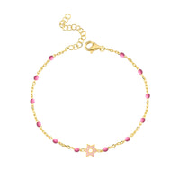 Pink Enamel Spot Chain Jewish Star of David Bracelet