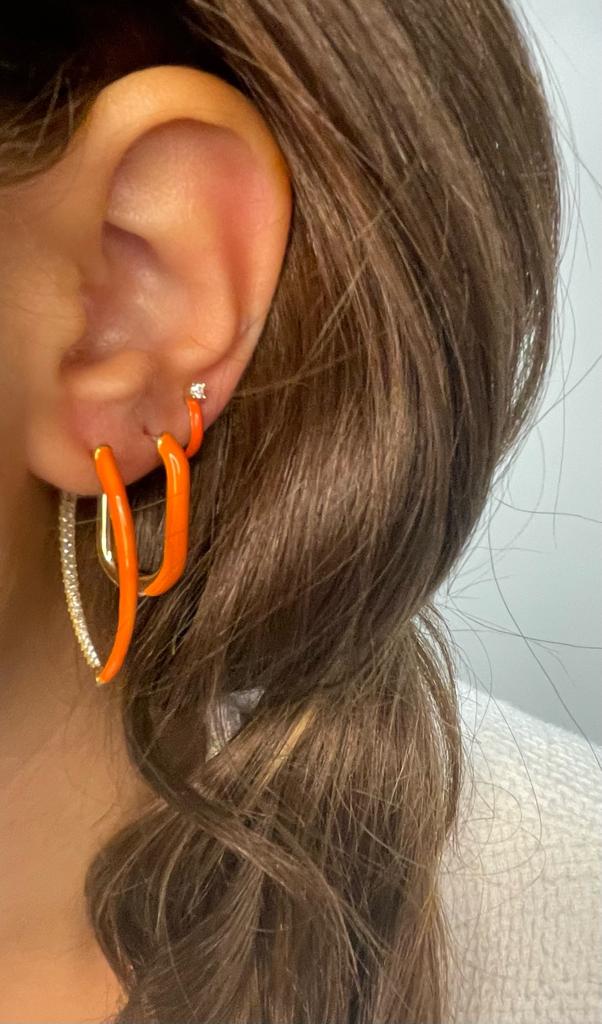 Orange Enamel Oval Hoop Earrings