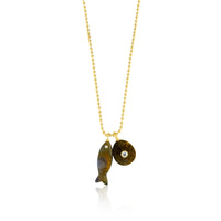 Jasper Fish and Tiger Eye Charm Necklace on Rope Chain