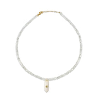 White Opal Bead with White Quartz Crystal Point