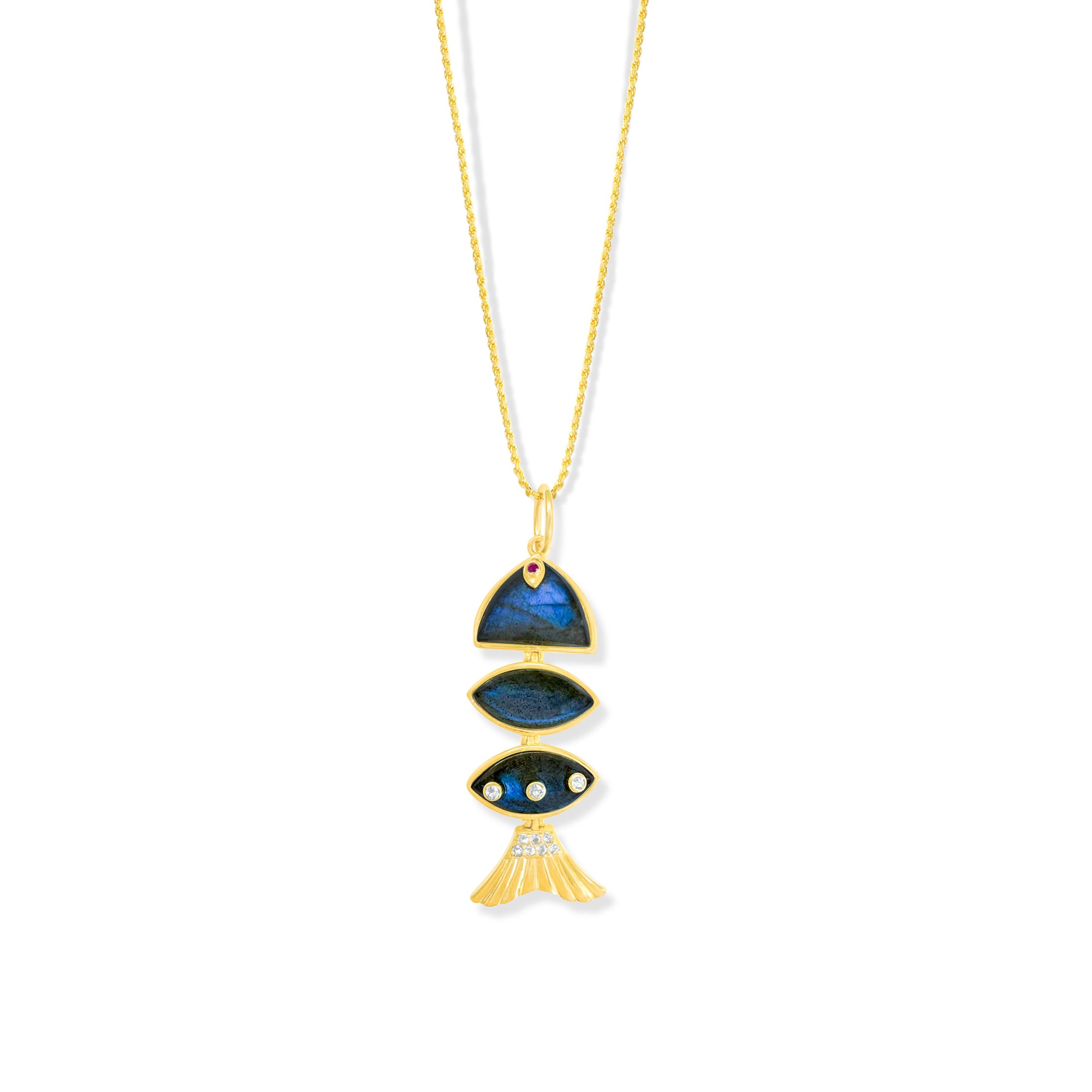 Prosperity Fish Rope Chain Necklace in Labradorite